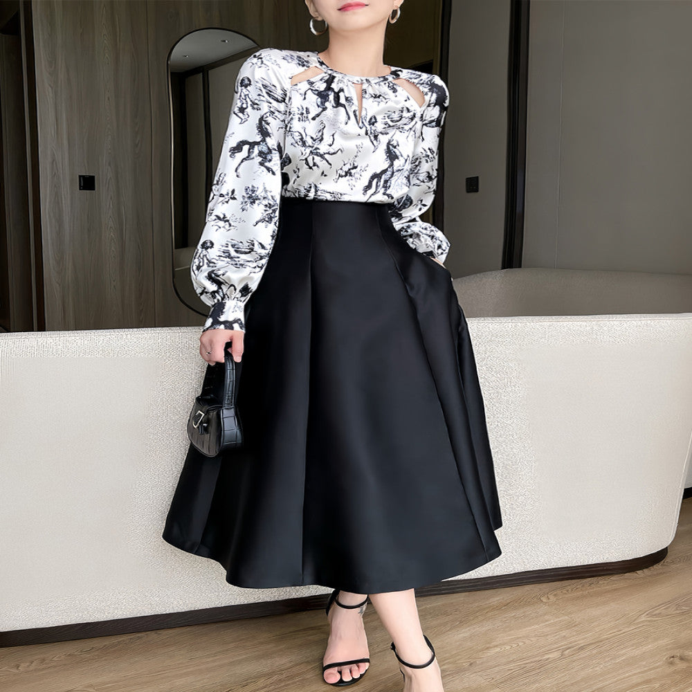 SUSUS black and white ink printed shirt for women s summer 2025 new hollow out niche design sense high end fashion top image 5