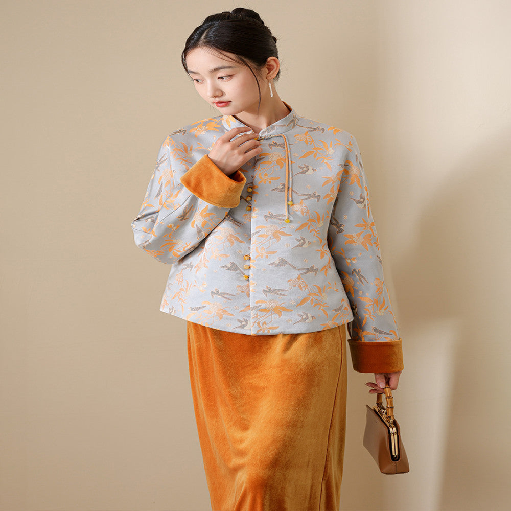 Magpie Ascends Branches Cicada Begins Chinese Style Tang Coat for Women 2025 New Chinese Brocade Velvet Cotton Coat Set image 2