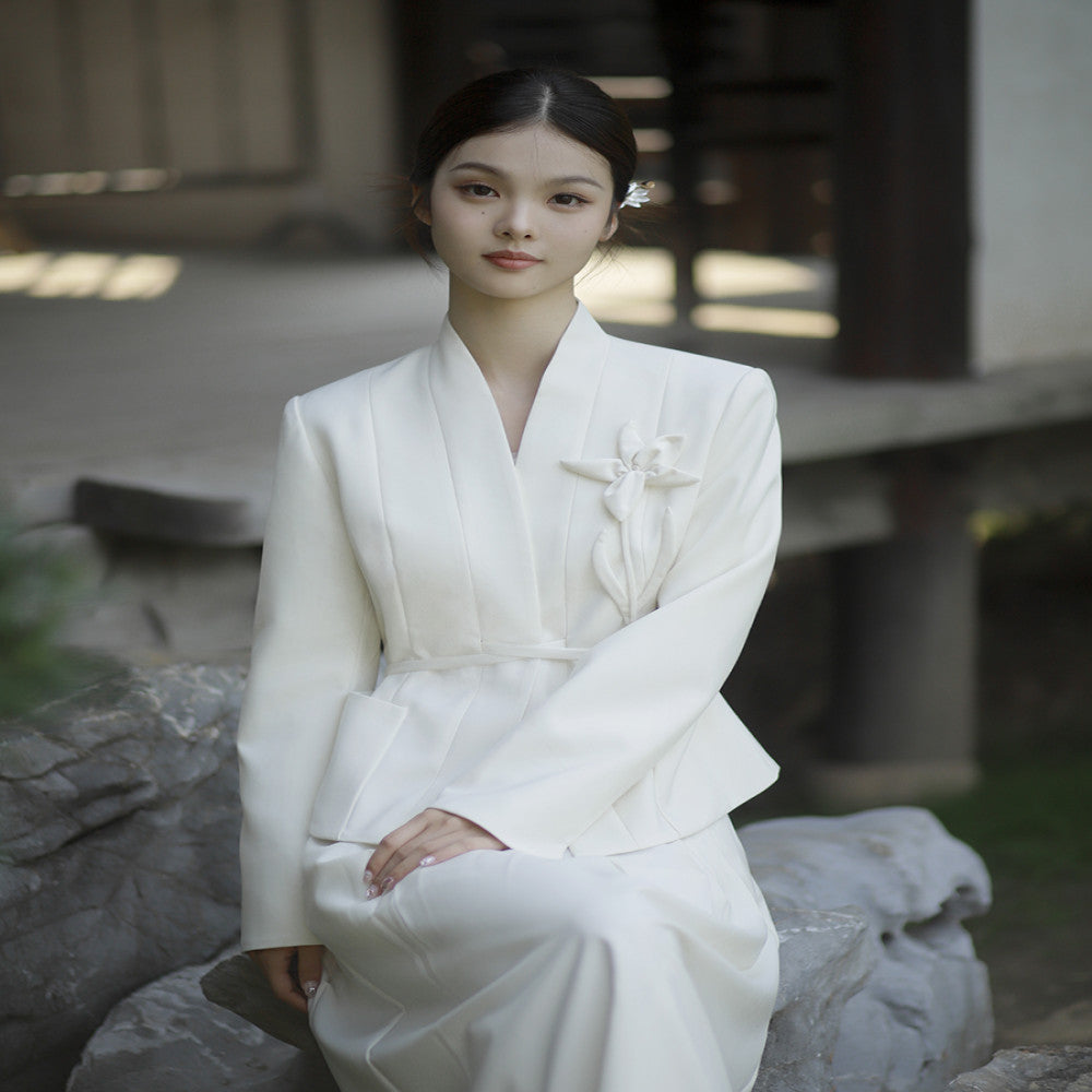 Apricot Language Please Mr Lu Apricot Chinese Style New Chinese Style Three Dimensional Flower Long Sleeve Suit Coat Half Skirt image 1