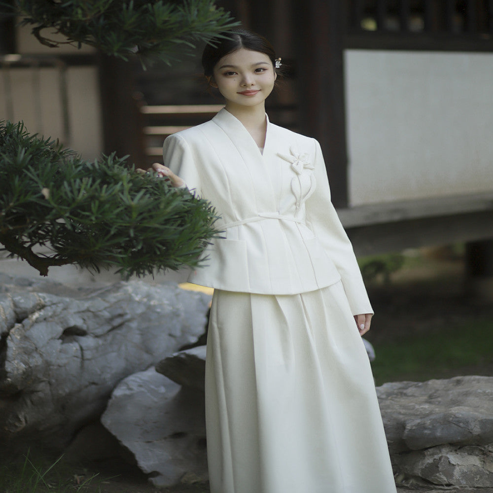Apricot Language Please Mr Lu Apricot Chinese Style New Chinese Style Three Dimensional Flower Long Sleeve Suit Coat Half Skirt image 3