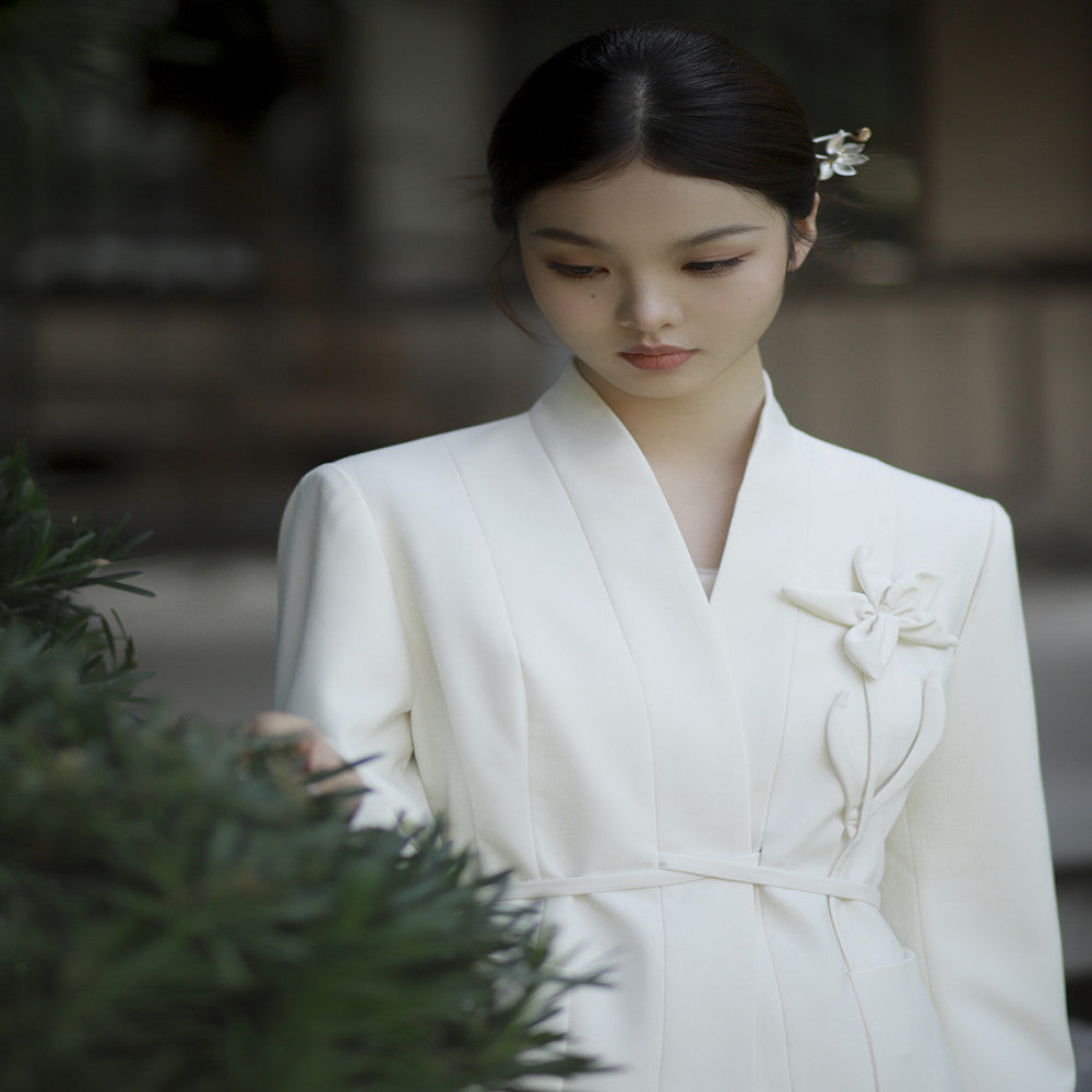 Apricot Language Please Mr Lu Apricot Chinese Style New Chinese Style Three Dimensional Flower Long Sleeve Suit Coat Half Skirt image 5