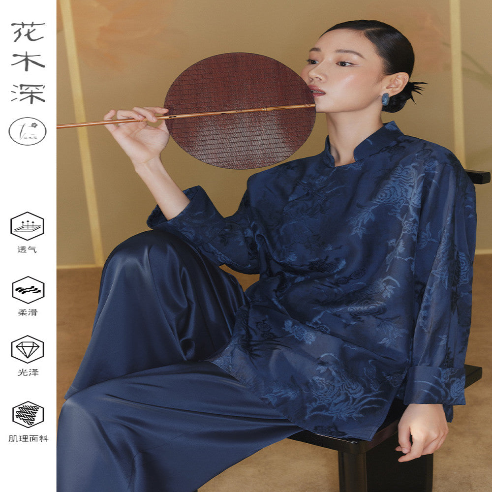 Hua Mu Shen Xin Chinese style large cardigan with silk jacquard improved Chinese style top women s sleeveless buttoned diagonal collar standing collar jacket image 0
