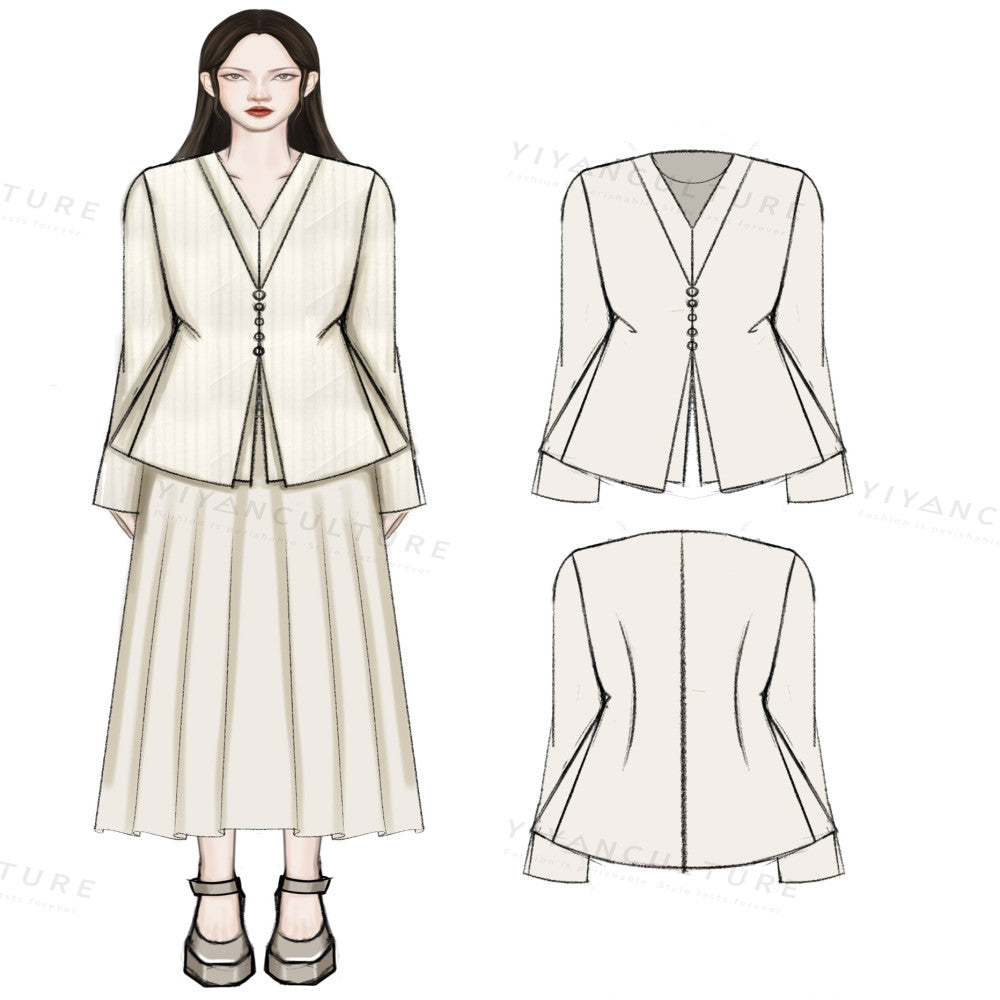 Yyan means new Chinese style white fake two piece shirt with V neck and autumn jade pearl buckle design long sleeved top for women image 2