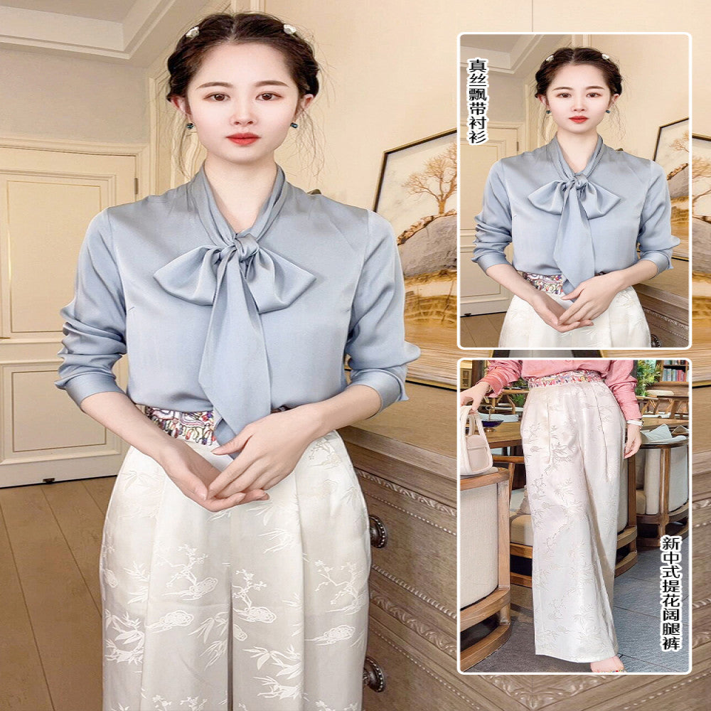 ASAYA2978 Heavy embroidery silk jacquard white new Chinese style national style pants (SILK MATERIAL)