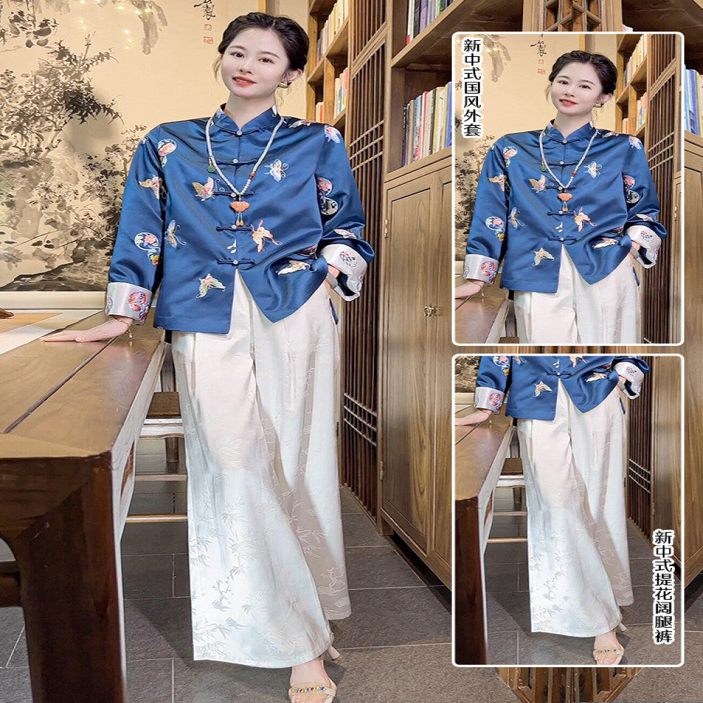 High quality goods Heavy Industry Embroidered Silk Jacquard White New Chinese Style Wearing National Style Pants Children s 2025 Early Spring Wide Leg Pants image 30
