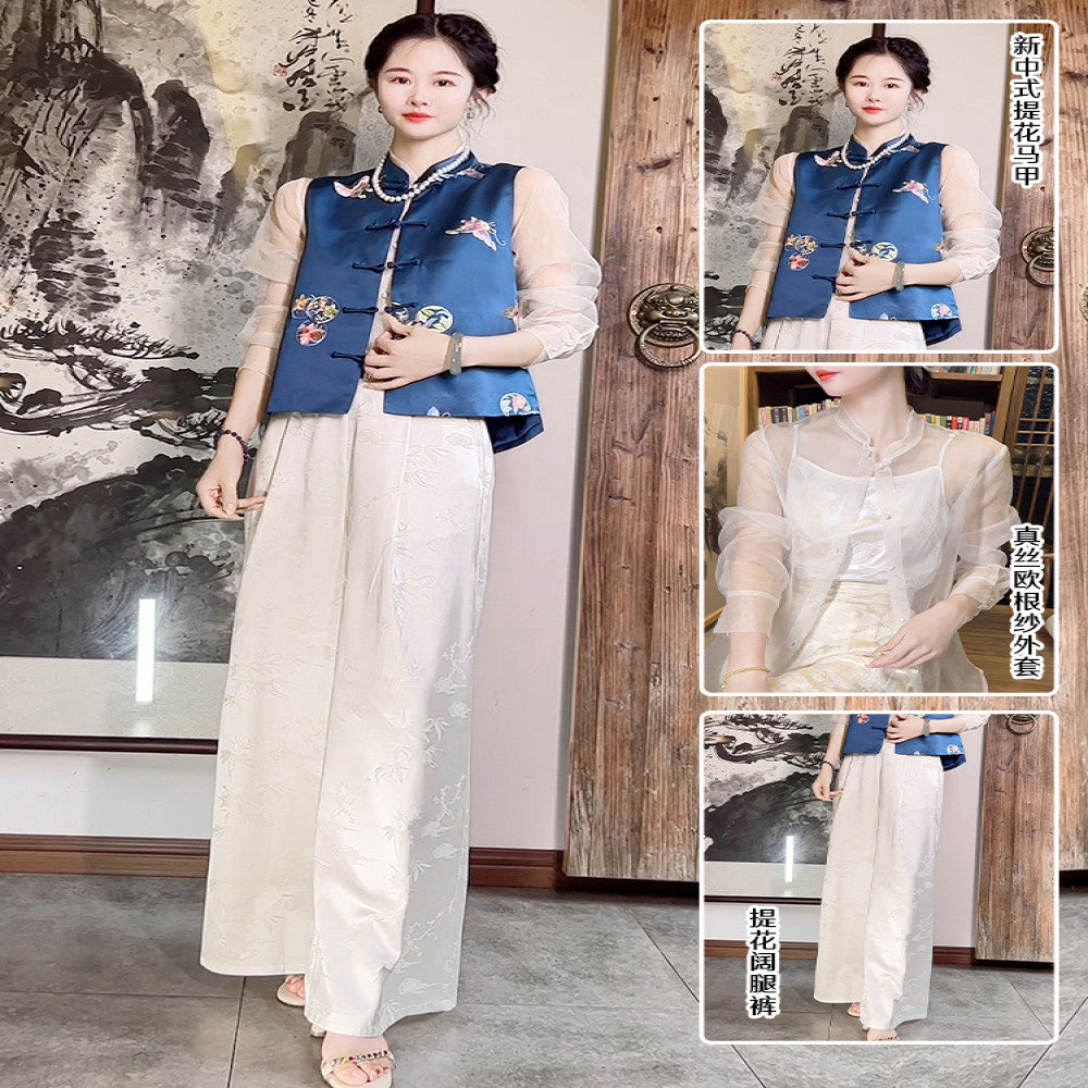 High quality goods Heavy Industry Embroidered Silk Jacquard White New Chinese Style Wearing National Style Pants Children s 2025 Early Spring Wide Leg Pants image 52
