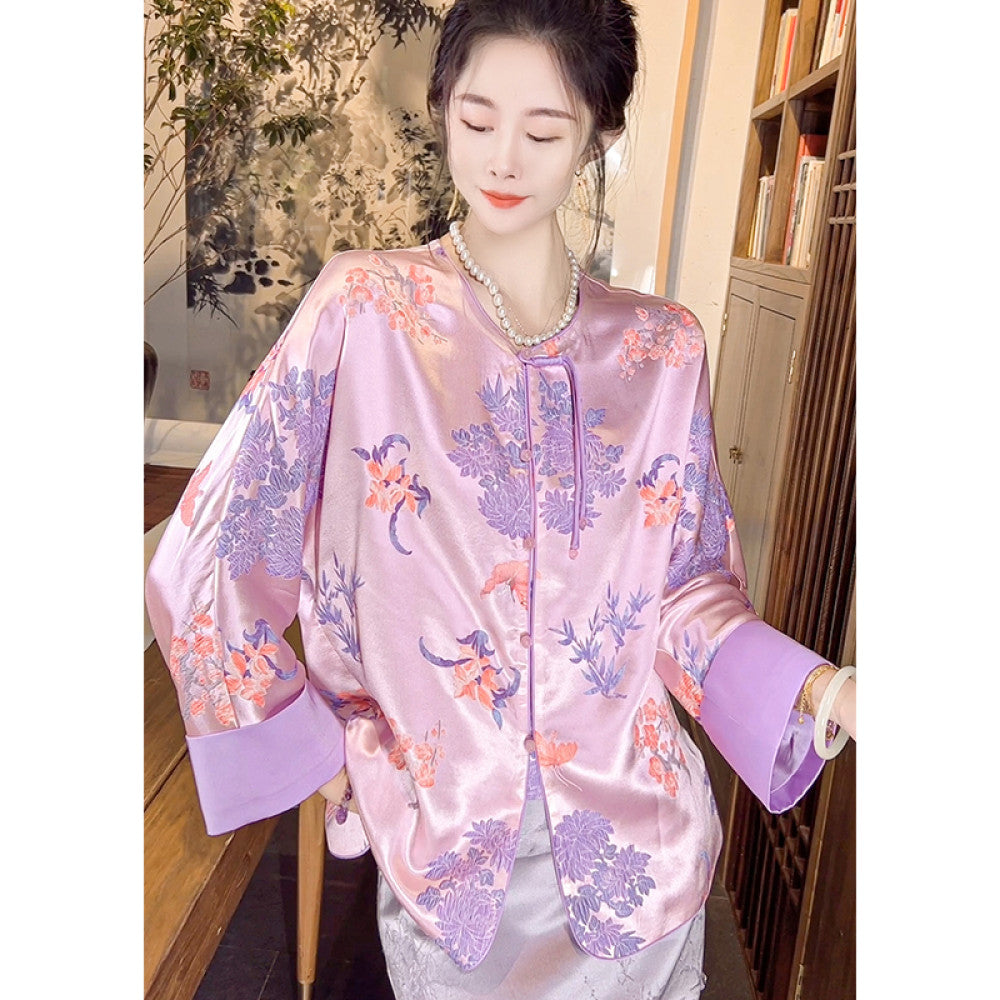 Thirteen Crown Crepe new Chinese style women s silk jacket women s light national style 2025 early spring mulberry silk top image 22