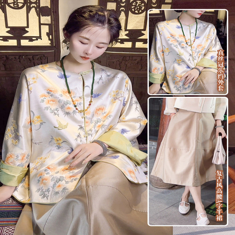 Thirteen Crown Crepe new Chinese style women s silk jacket women s light national style 2025 early spring mulberry silk top image 27
