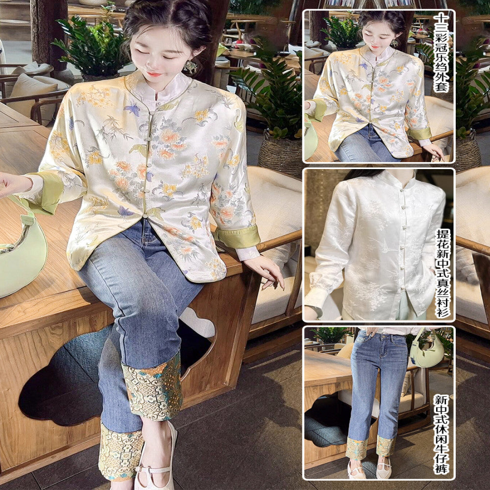 ASAYA2977 Guanle Crepe Early Spring Mulberry Silk Top * JACKET ONLY , NO SKIRT (SILK MATERIAL)
