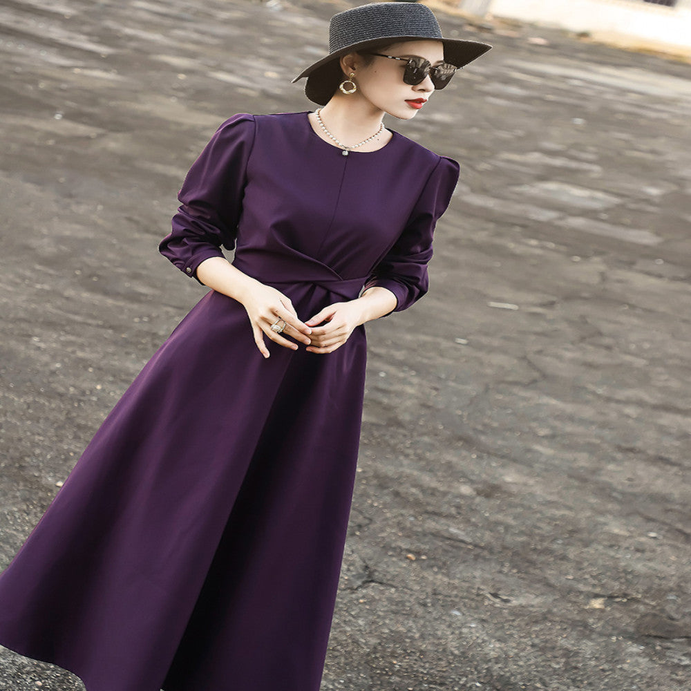 Lanser s 2025 autumn new style exudes a slimming high end light luxury and grand dress Long sleeved purple dress for women image 2
