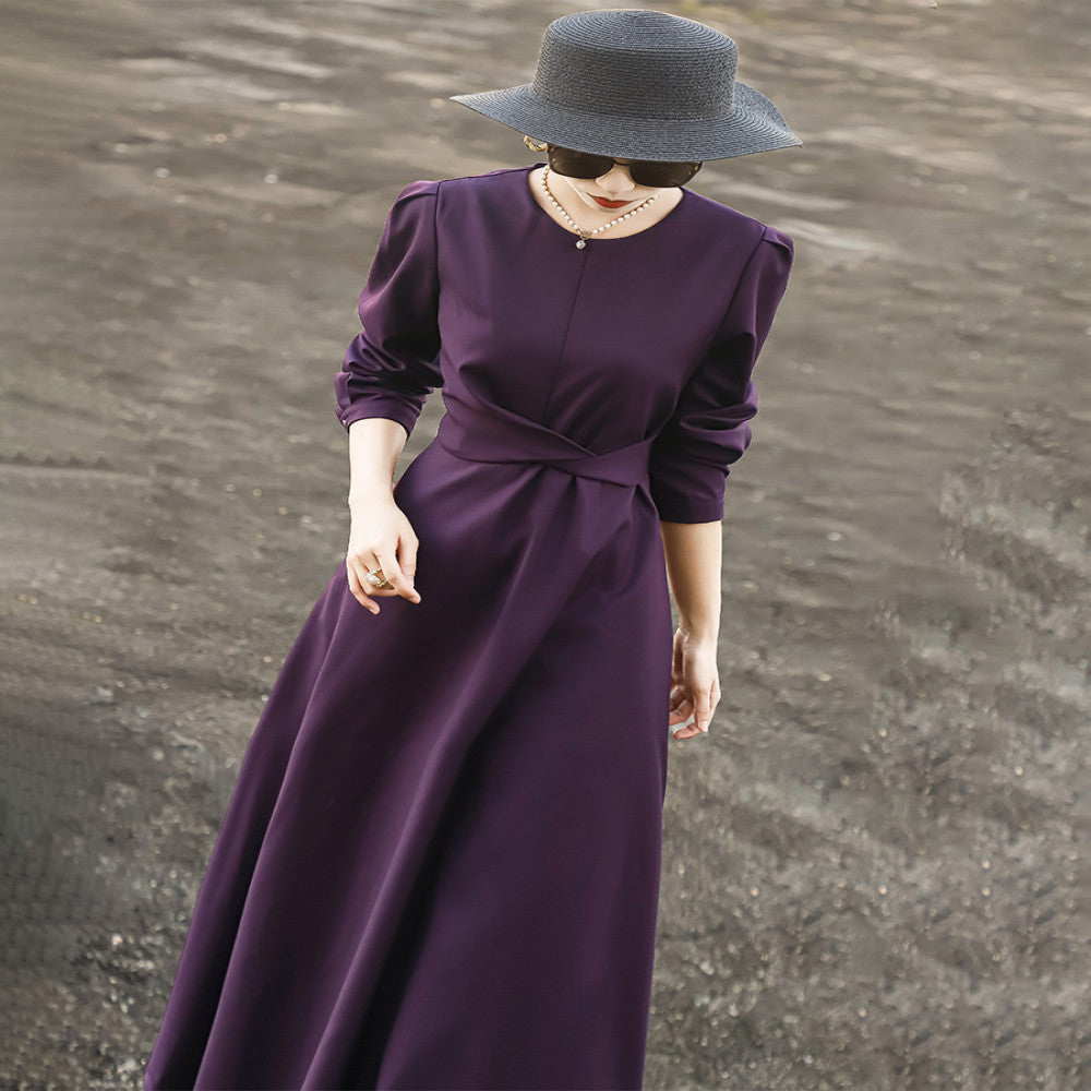 Lanser s 2025 autumn new style exudes a slimming high end light luxury and grand dress Long sleeved purple dress for women image 3