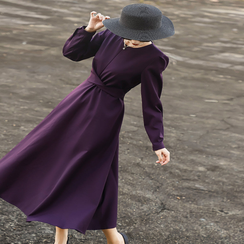 Lanser s 2025 autumn new style exudes a slimming high end light luxury and grand dress Long sleeved purple dress for women image 4