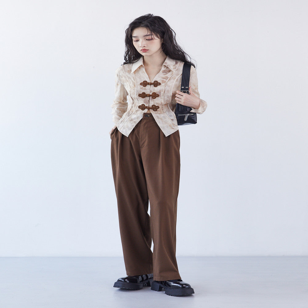 Yuanque Event Original New Chinese Tie Dye Shirt Women s Autumn Design Maillard Button Slim Shirt image 4