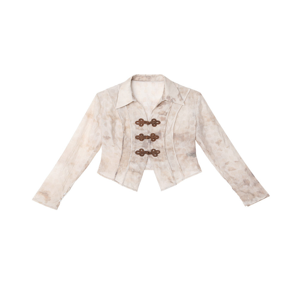 Yuanque Event Original New Chinese Tie Dye Shirt Women s Autumn Design Maillard Button Slim Shirt image 5