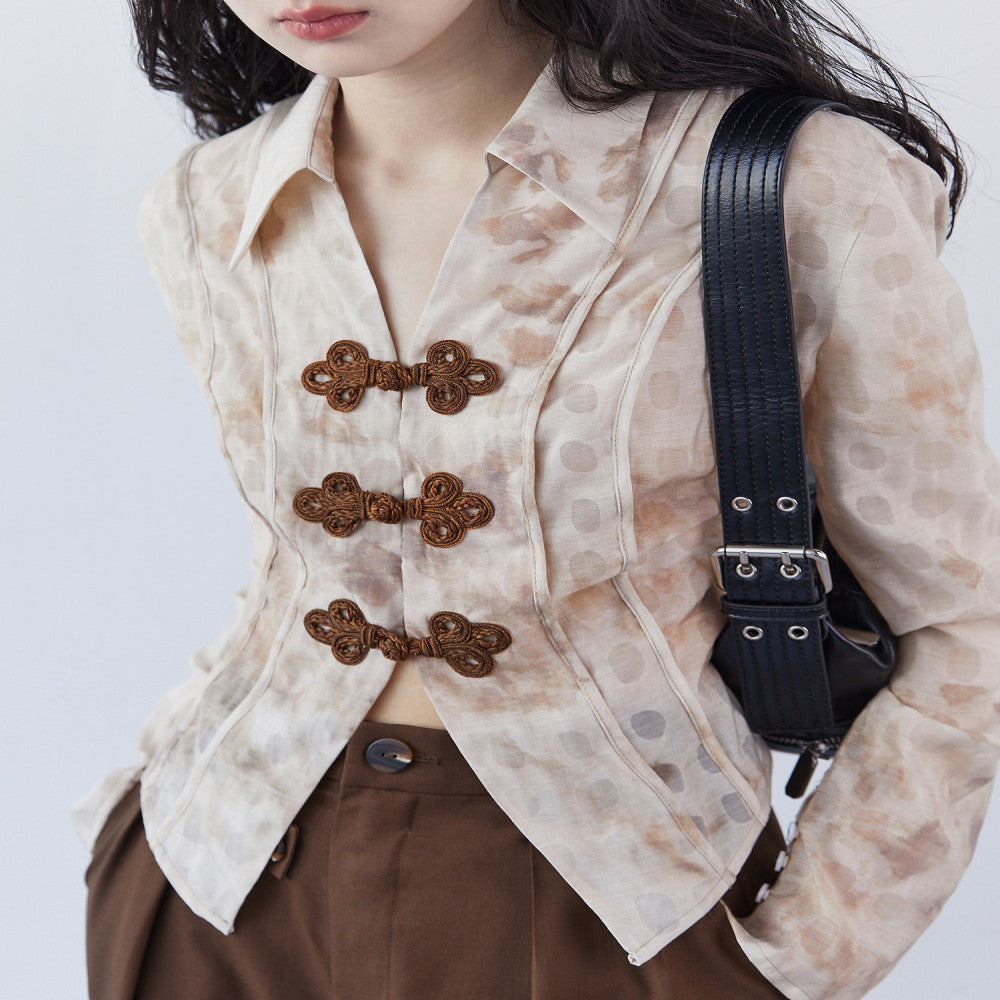 ASAYA2965 New Chinese tie-dye niche design Maillard button slim shirt