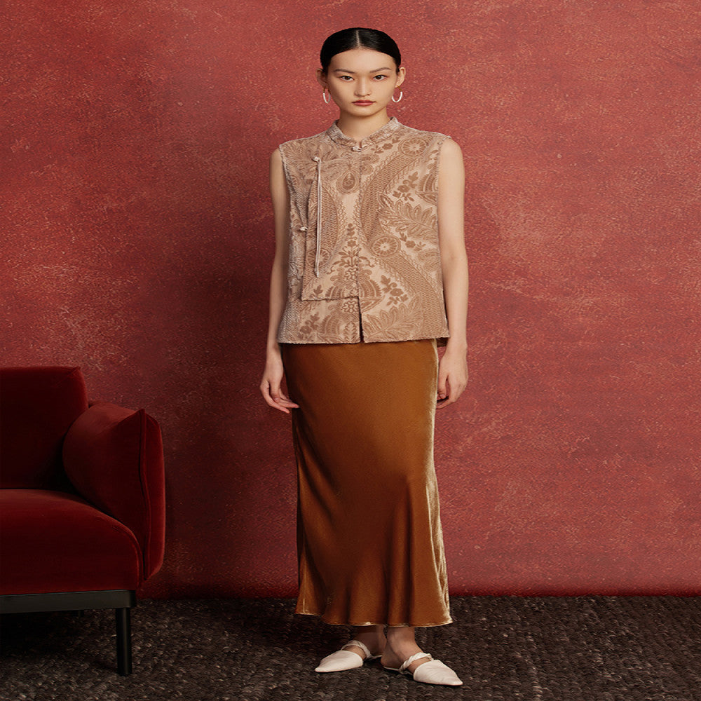 Ruyi Lianyun Spring Summer New Collection Stand up Collar Burnt Velvet Vest Women s Retro New Chinese Style Jade Bead Tassel Shoulder image 3