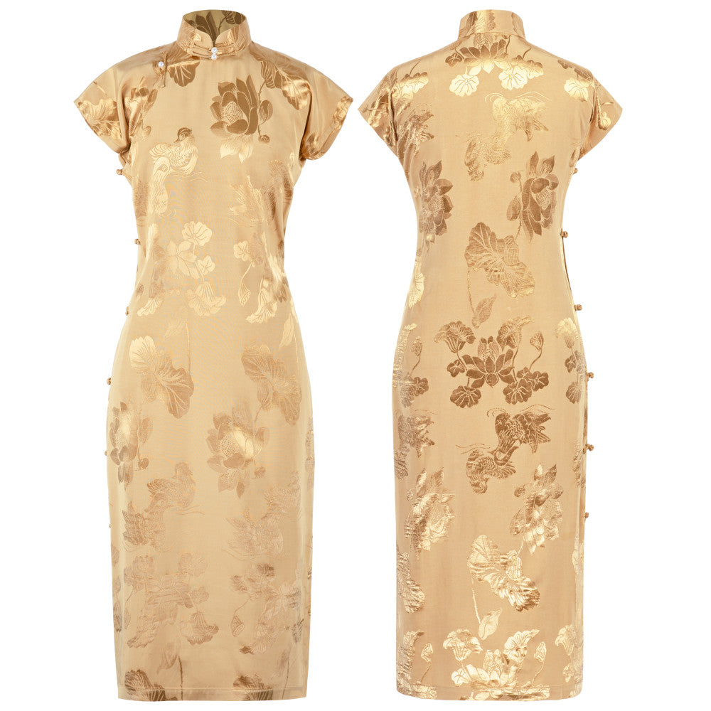 ASAYA2944 Jacquard satin handmade one-piece cheongsam