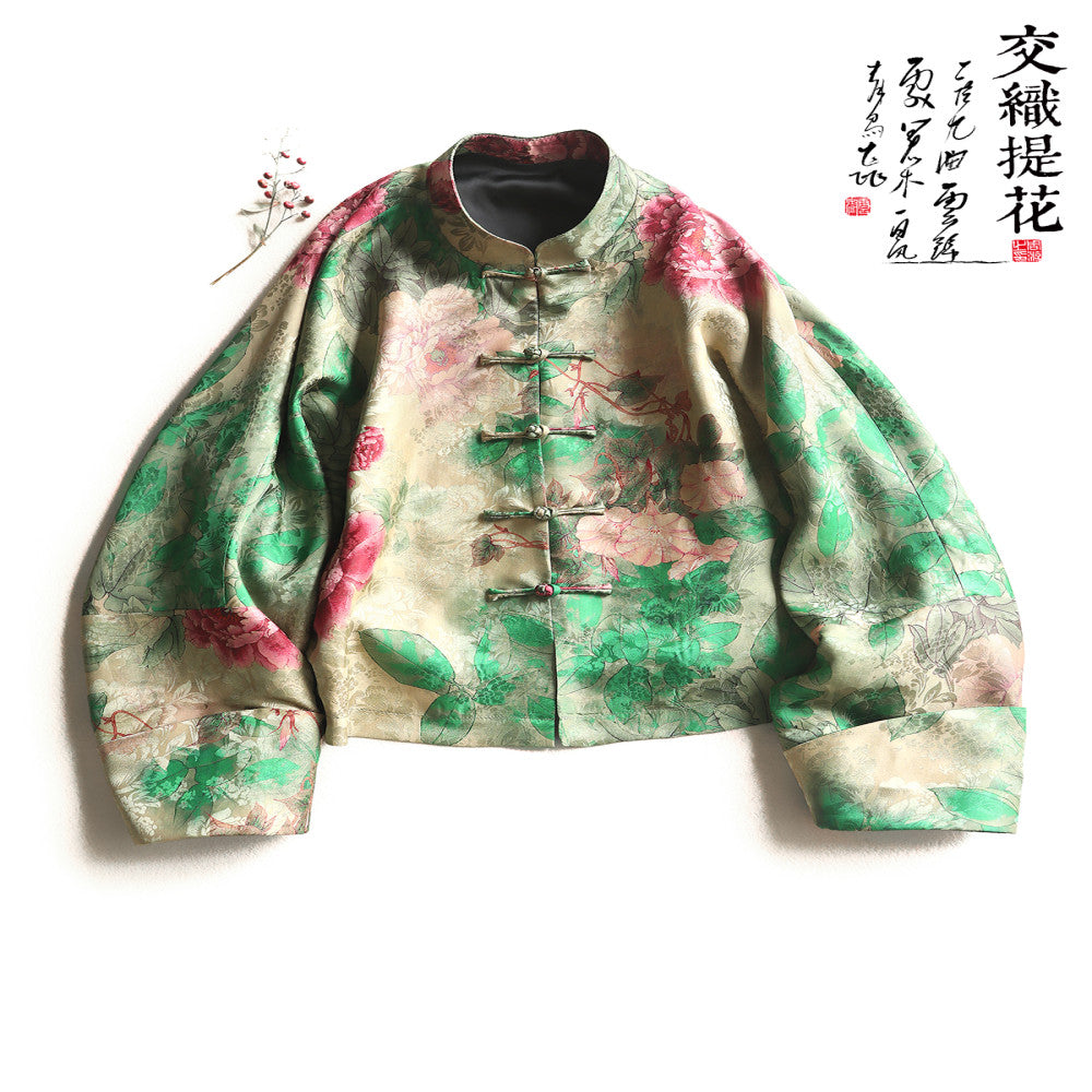 Yun Shu s original interwoven fragrant cloud yarn new Chinese style improved button top women s artistic Chinese style standing collar Tang style coat image 0