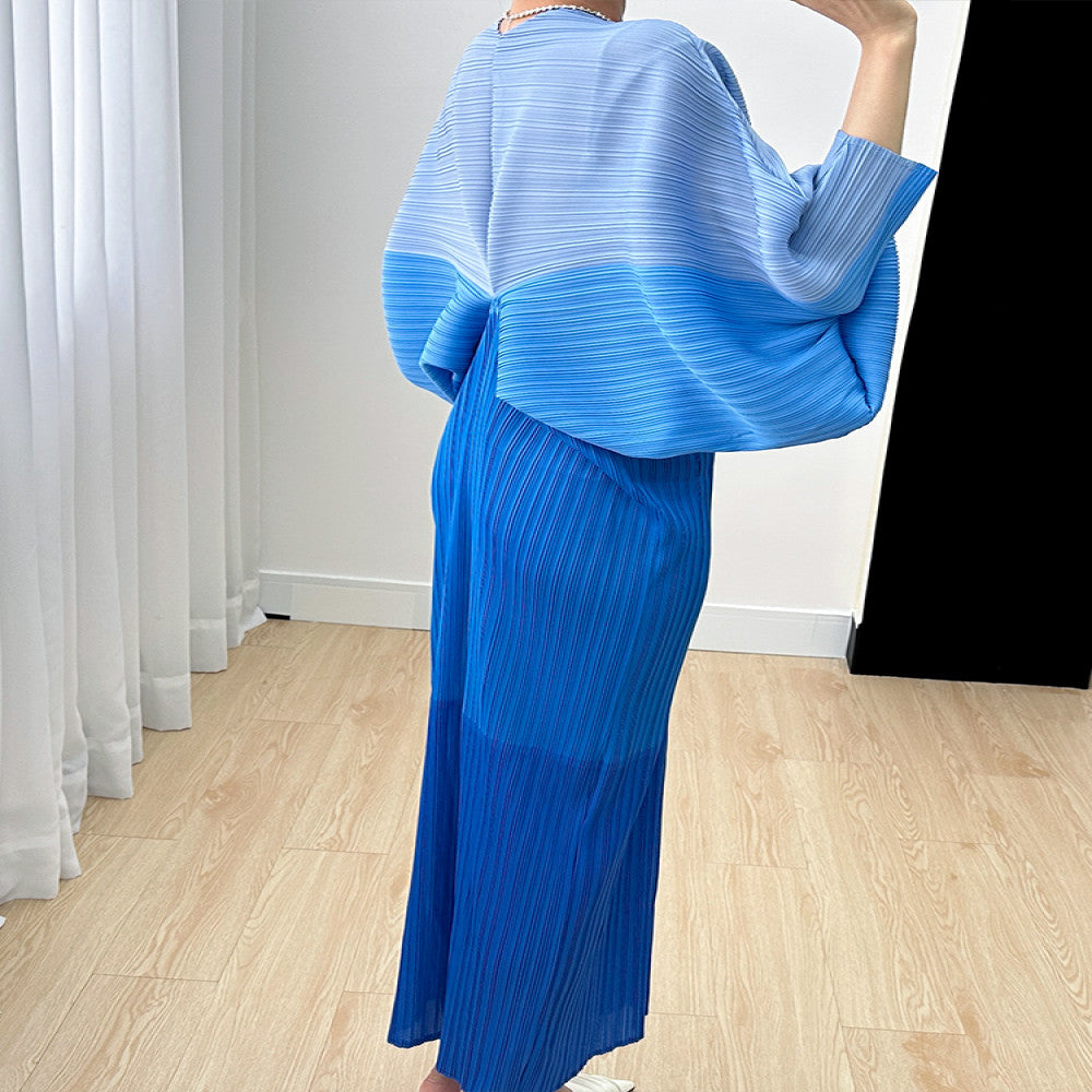 Homestay pleated dress long skirt summer new high end niche temperament color blocking age reducing bat sleeve dress for women thin image 5
