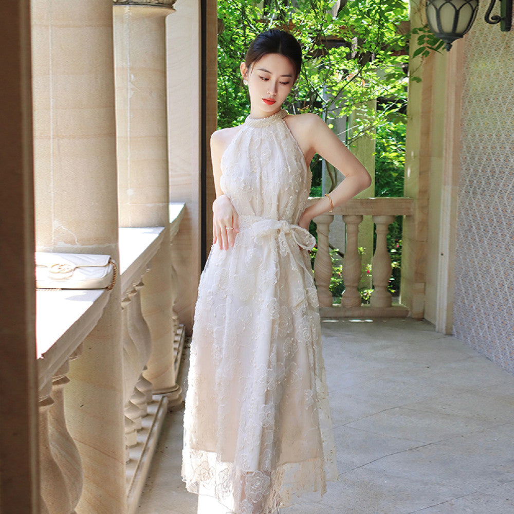 ReVe haute couture niche light luxury high end design white French style bubble sleeve dress women s long style image 35