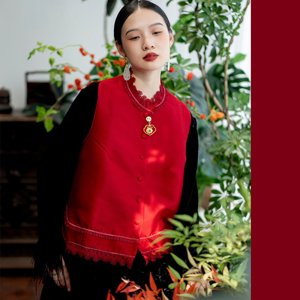 Good reputation PCY317 Chinese style lace border vest sleeveless vest women s spring and autumn winter straight leg pants cotton pants image 4