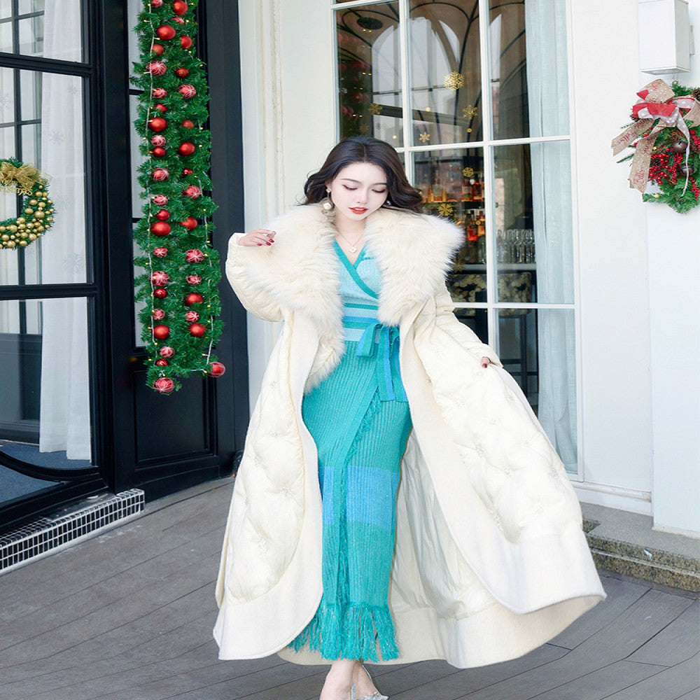 ReVe high end Persian jade design with color blocking cross straps handmade tassel wool knitted dress image 2