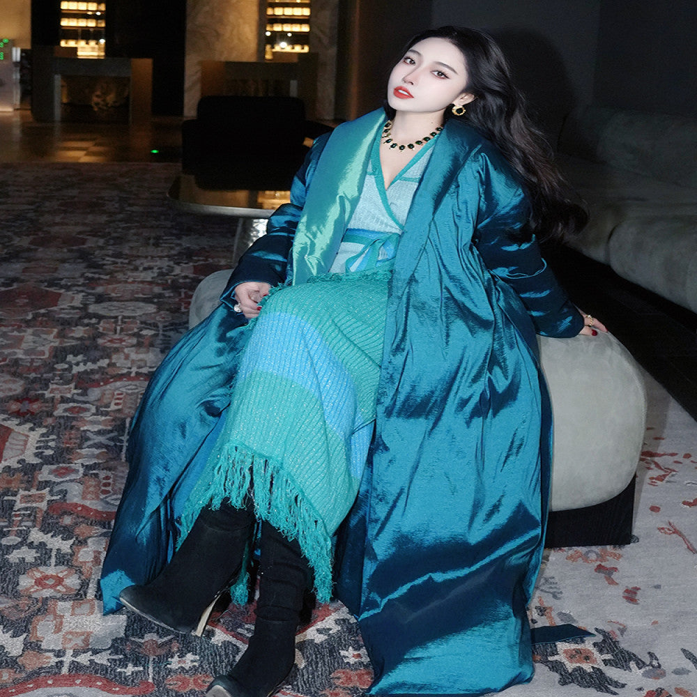 ReVe high end Persian jade design with color blocking cross straps handmade tassel wool knitted dress image 5