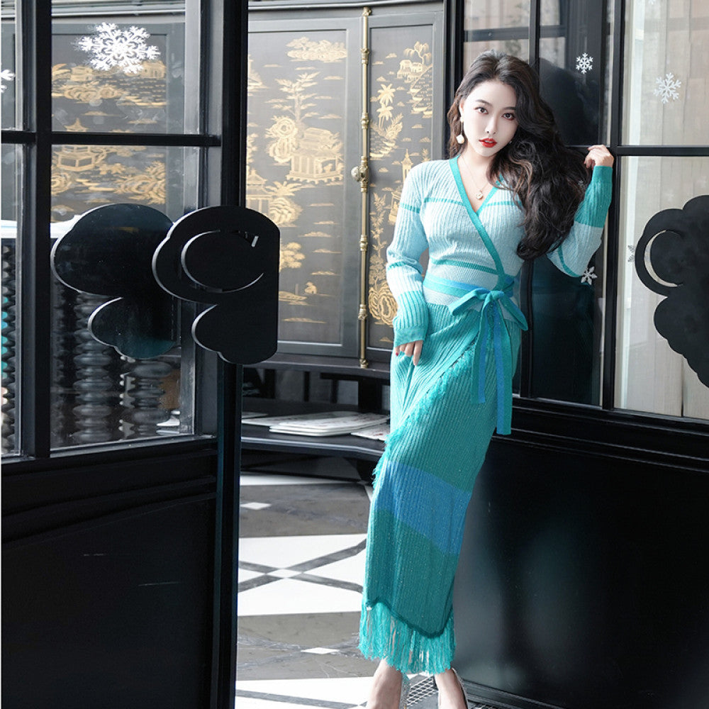 ASAYA2907 Persian Jade Tassel Wool Knitted Dress
