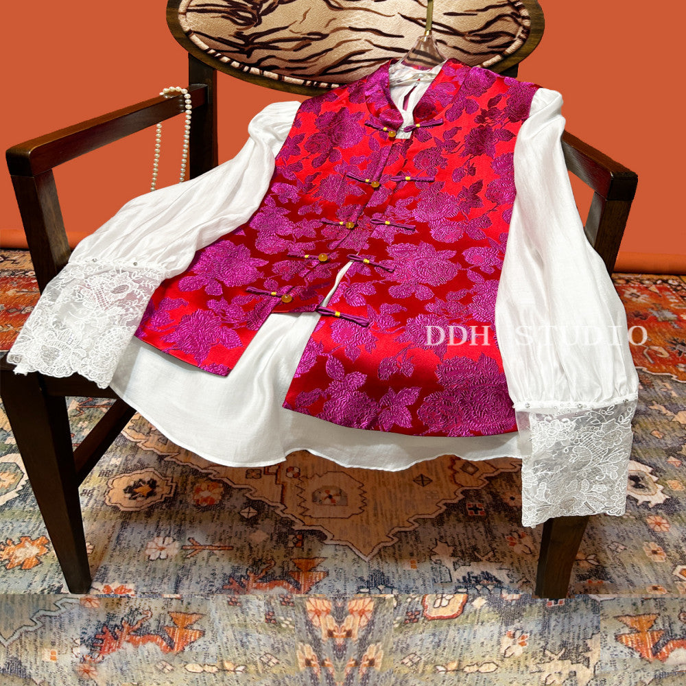 New Chinese style silk jacquard vest women s buckle improved sleeveless versatile woven brocade Chinese style top 2024 image 5