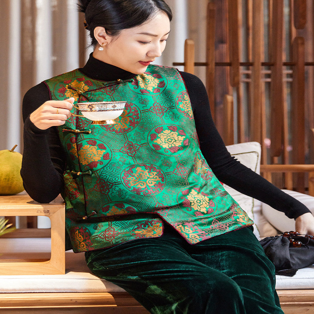 Feiyi Tangdong silk woven brocade fragrant cloud yarn versatile stand collar women retro Chinese style loose buckle clip cotton horse clip women image 0