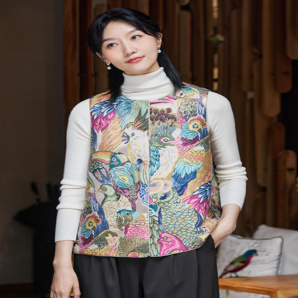 Feiyi Tang style Chinese style improved women s jacquard double sided wearing stand collar retro acetate Tang vest vest vest vest women s jacket image 2