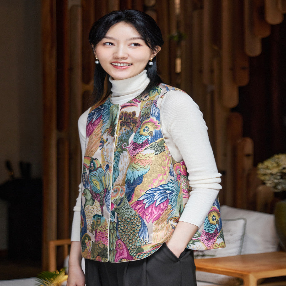 Feiyi Tang style Chinese style improved women s jacquard double sided wearing stand collar retro acetate Tang vest vest vest vest women s jacket image 3