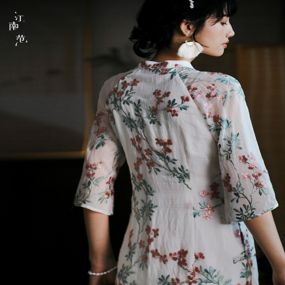 Jiangnan style new style summer improved cheongsam young style fresh and small embroidery fully open placket buttoned long skirt Chinese style thin image 3