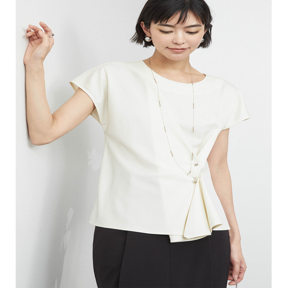 Le Samedi Love Worry Ya Metal Structure Decorative Buckle Two Wear Satin Silk Soft Fashion Short Sleeve Top image 5