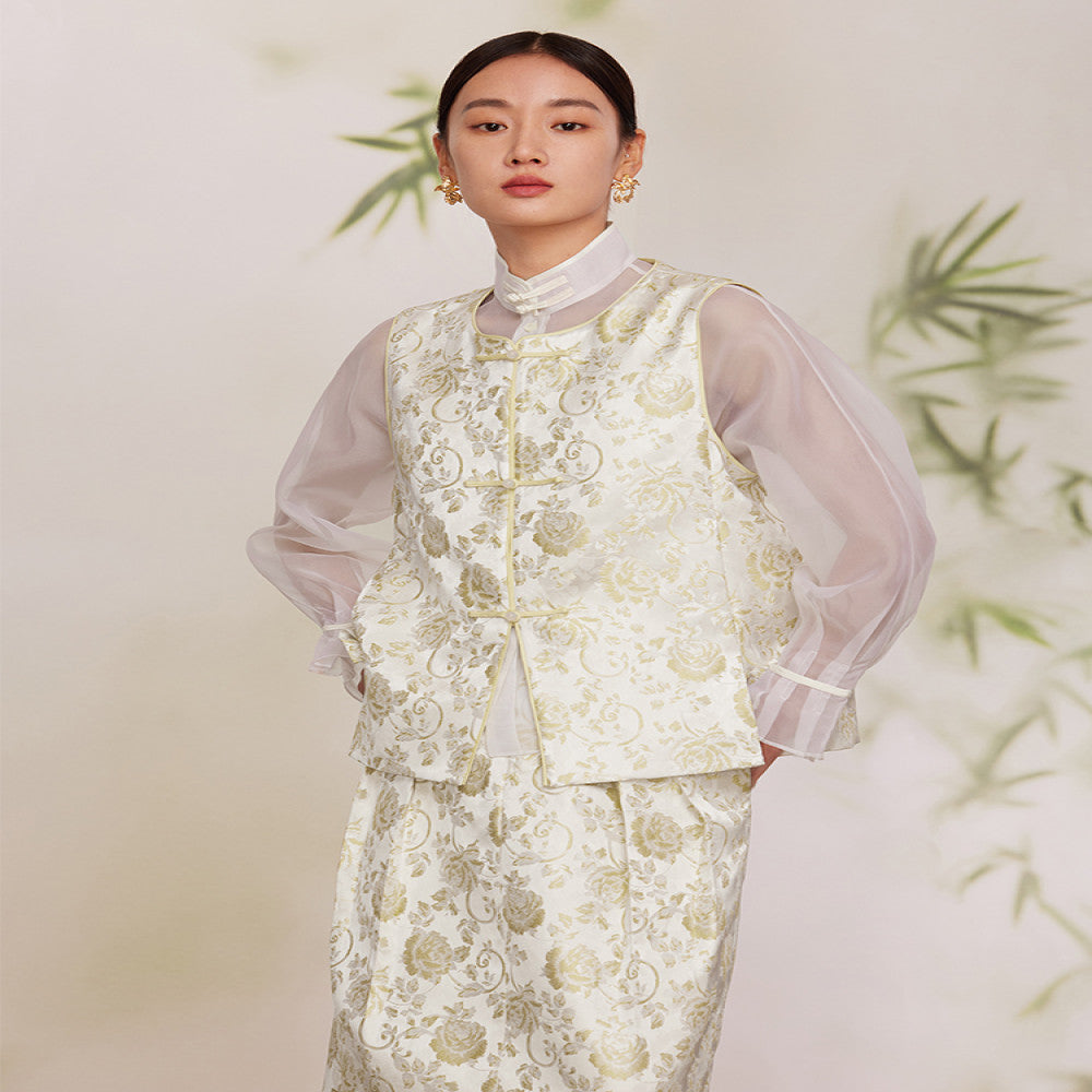 Ruyi Lianyun Mingse New Round Collar Double breasted Jacquard Vest for Women Retro New Chinese Style Buckle Shoulder Tank Top image 1