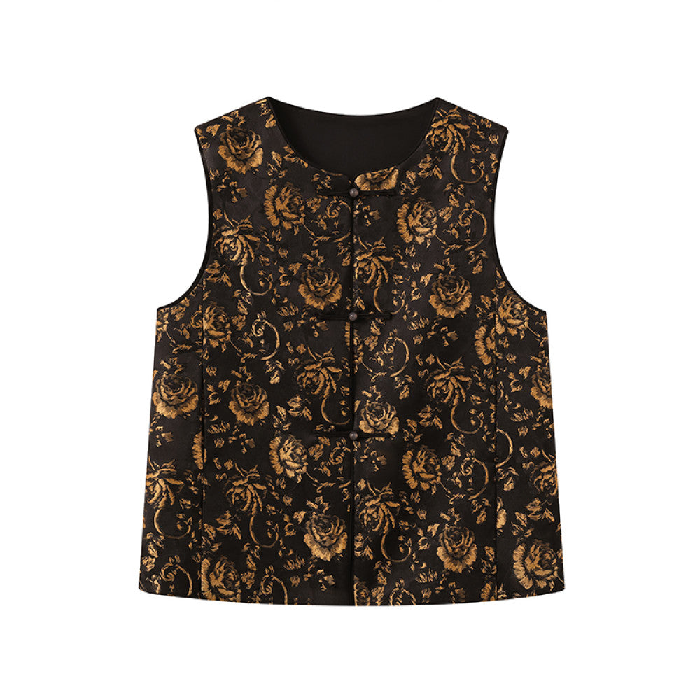 Ruyi Lianyun Mingse New Round Collar Double breasted Jacquard Vest for Women Retro New Chinese Style Buckle Shoulder Tank Top image 6
