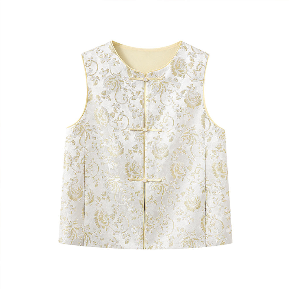 Ruyi Lianyun Mingse New Round Collar Double breasted Jacquard Vest for Women Retro New Chinese Style Buckle Shoulder Tank Top image 12