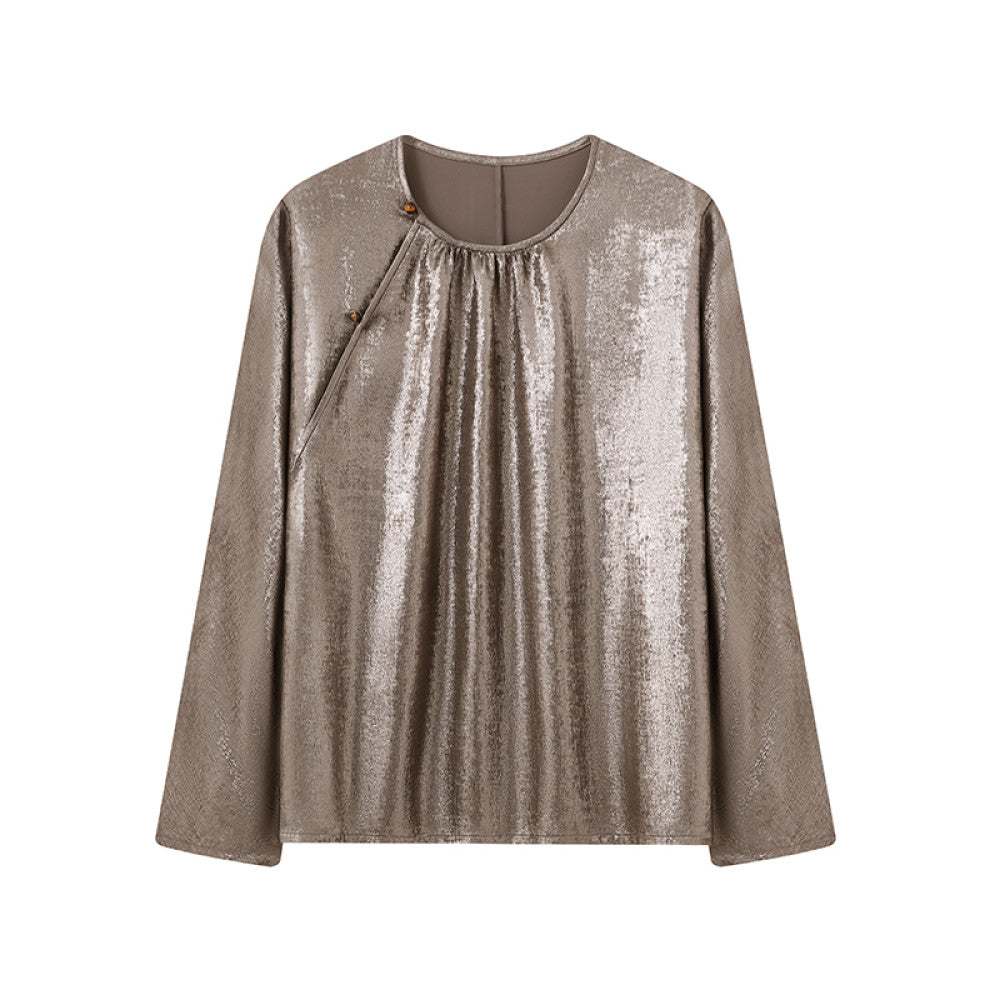 ASAYA2871 Ruyi Lianyun round neck oblique placket gilt shirt