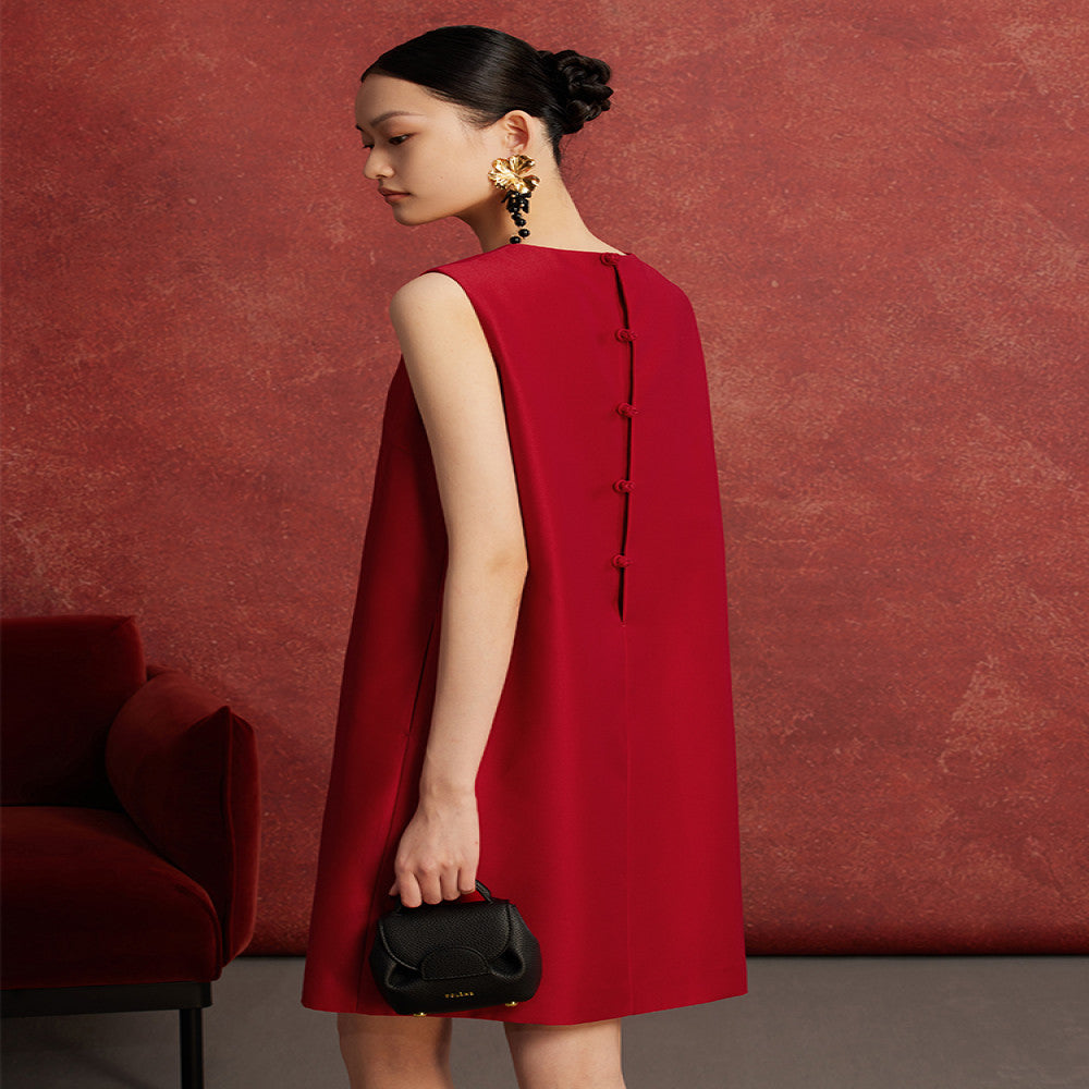 Ruyi Lianyun spring and autumn new round neck jacquard straight dress female retro new Chinese style buttoned long skirt image 0
