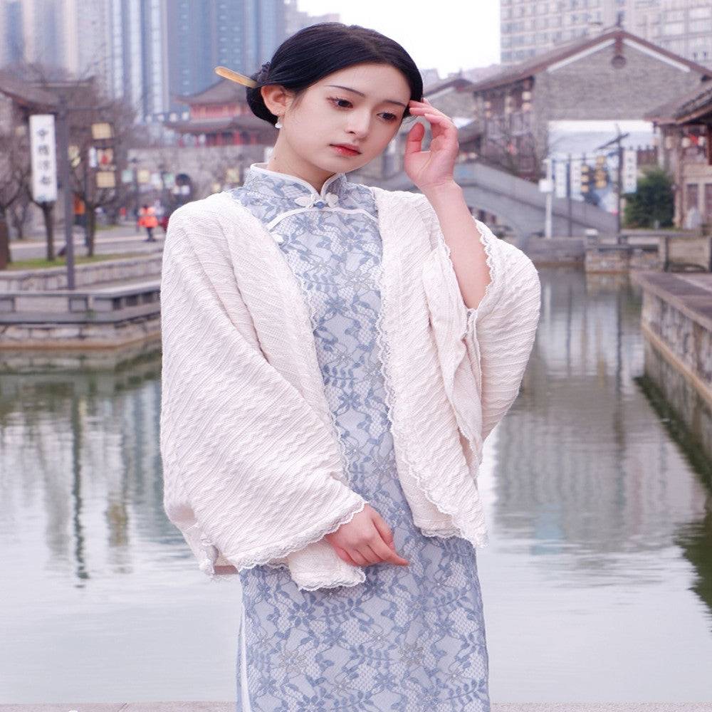 Vintage Art Spring Summer Versatile Knitted Cardigan Republic of China Style Coat Paired with Cheongsam Shawl and Cloak 2025 New Style image 1