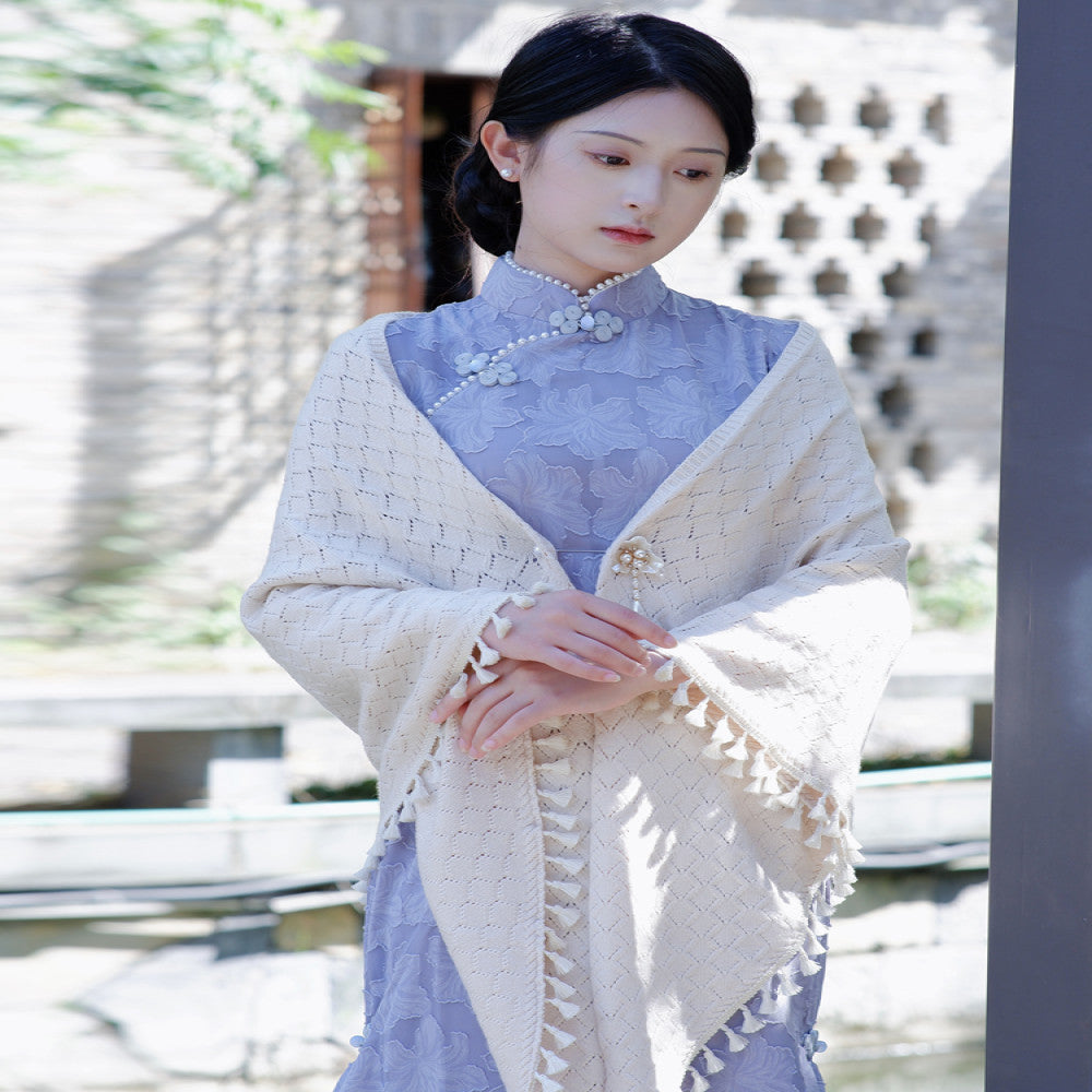Vintage Art Spring Summer Versatile Knitted Cardigan Republic of China Style Coat Paired with Cheongsam Shawl and Cloak 2025 New Style image 3