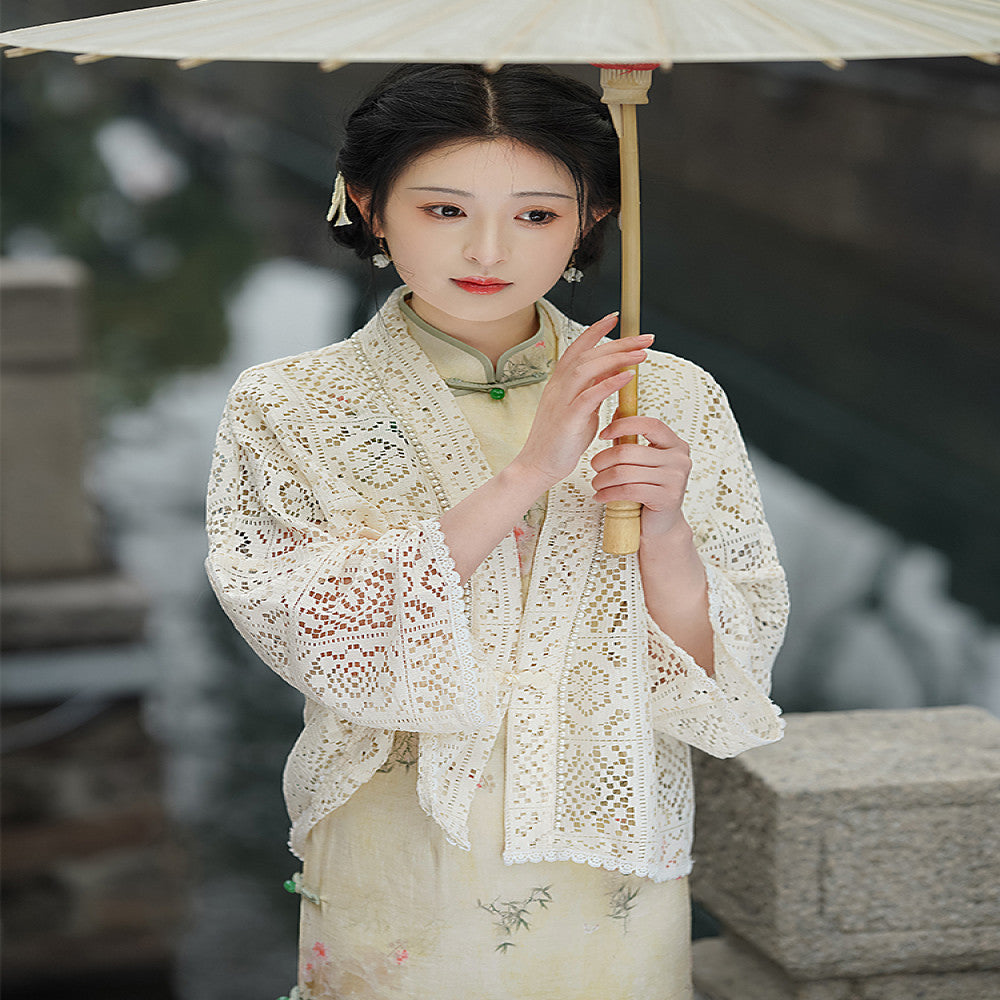 Vintage Art Spring Summer Versatile Knitted Cardigan Republic of China Style Coat Paired with Cheongsam Shawl and Cloak 2025 New Style image 4