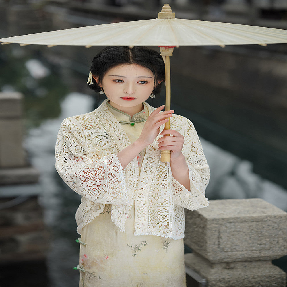 Vintage Art Spring Summer Versatile Knitted Cardigan Republic of China Style Coat Paired with Cheongsam Shawl and Cloak 2025 New Style image 16