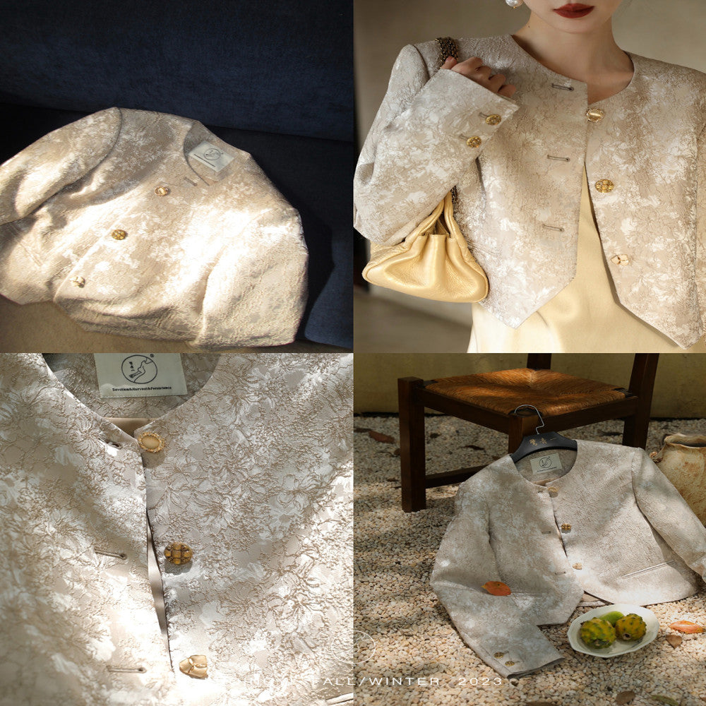 Lu Qingyi Original Zhimeng Xiaoxiang Coat Women s Design Sense Spring and Autumn National Style Jacquard New Chinese Short Top image 2