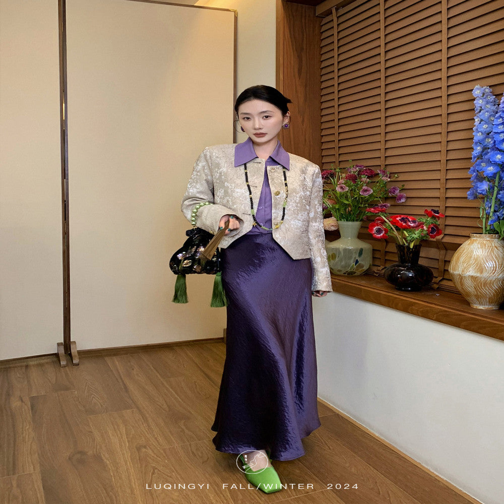 Lu Qingyi Original Zhimeng Xiaoxiang Coat Women s Design Sense Spring and Autumn National Style Jacquard New Chinese Short Top image 3