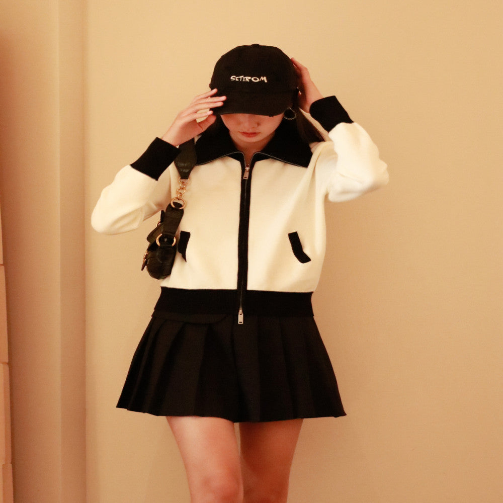 Nishimachi Village House Knitted Shirt Women s Autumn New Collection Retro Simple Versatile Color blocked Zipper Short cardigan AC8213003 image 5