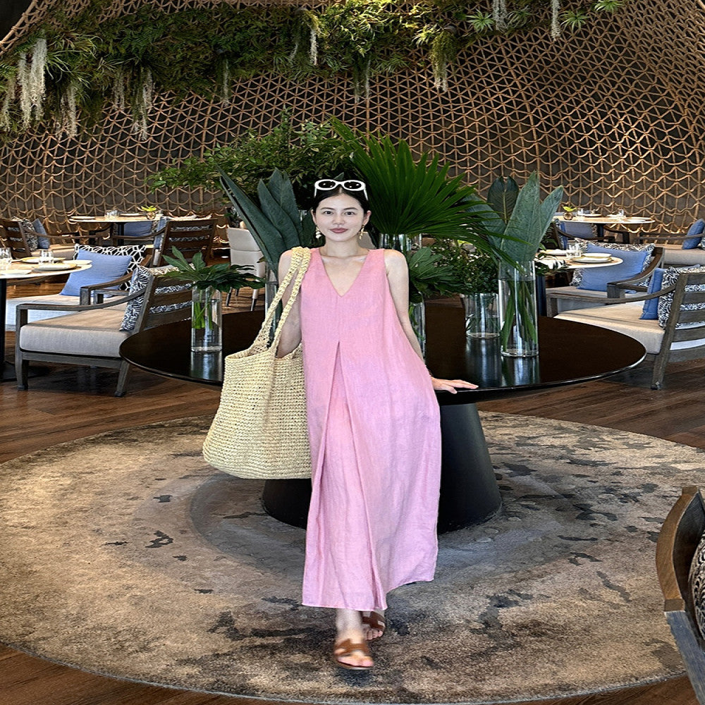 Cml midsummer linen vest skirt cocoon shaped dress summer new design sense Korean version temperament sleeveless V neck camisole skirt image 0
