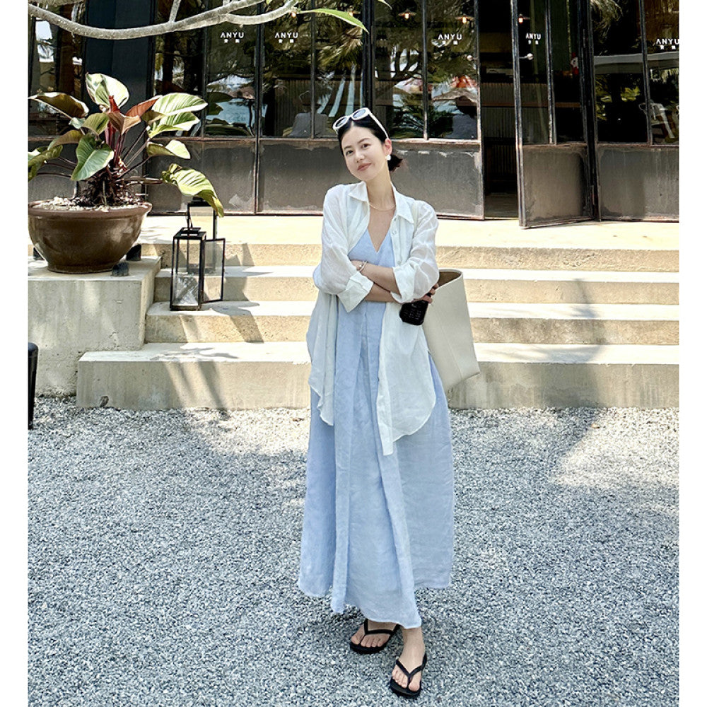 Cml midsummer linen vest skirt cocoon shaped dress summer new design sense Korean version temperament sleeveless V neck camisole skirt image 14