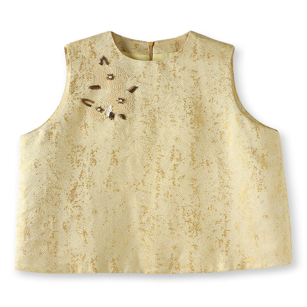 Yellow high end niche original design Chinese vest women s fashion nail bead sequin retro jacquard top image 5