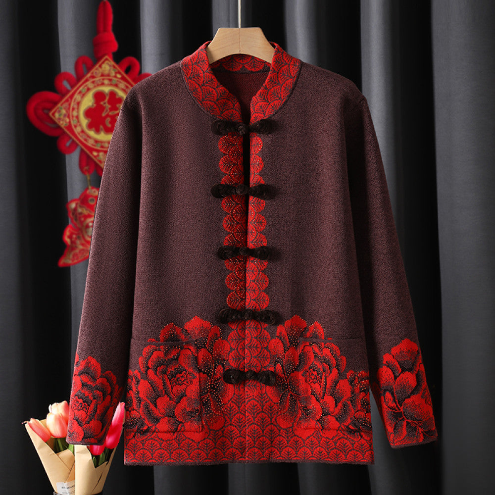 ASAYA2835 Tang suit retro buckle dress, grandma coat